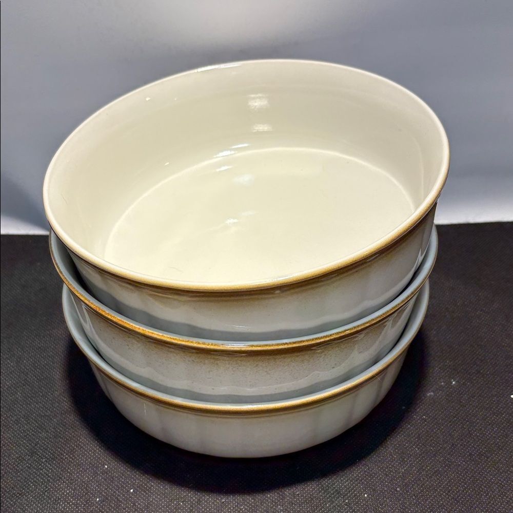 Three Sophisticated Cream and Gold Rimmed Serveware Bowls